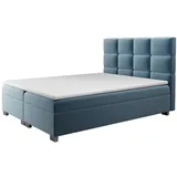 beautysofa Velours Polsterbett KANADA mit 2x Bettkasten, Doppelbett mit Topper 5 cm, Bett mit Federkerns (Stoff: alfa 14 - cappucino, Breite: 160 cm) - Blau
