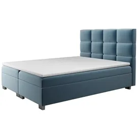 beautysofa Velours Polsterbett KANADA mit 2x Bettkasten, Doppelbett mit Topper 5 cm, Bett mit Federkerns (Stoff: alfa 14 - cappucino, Breite: 160 cm) - Blau