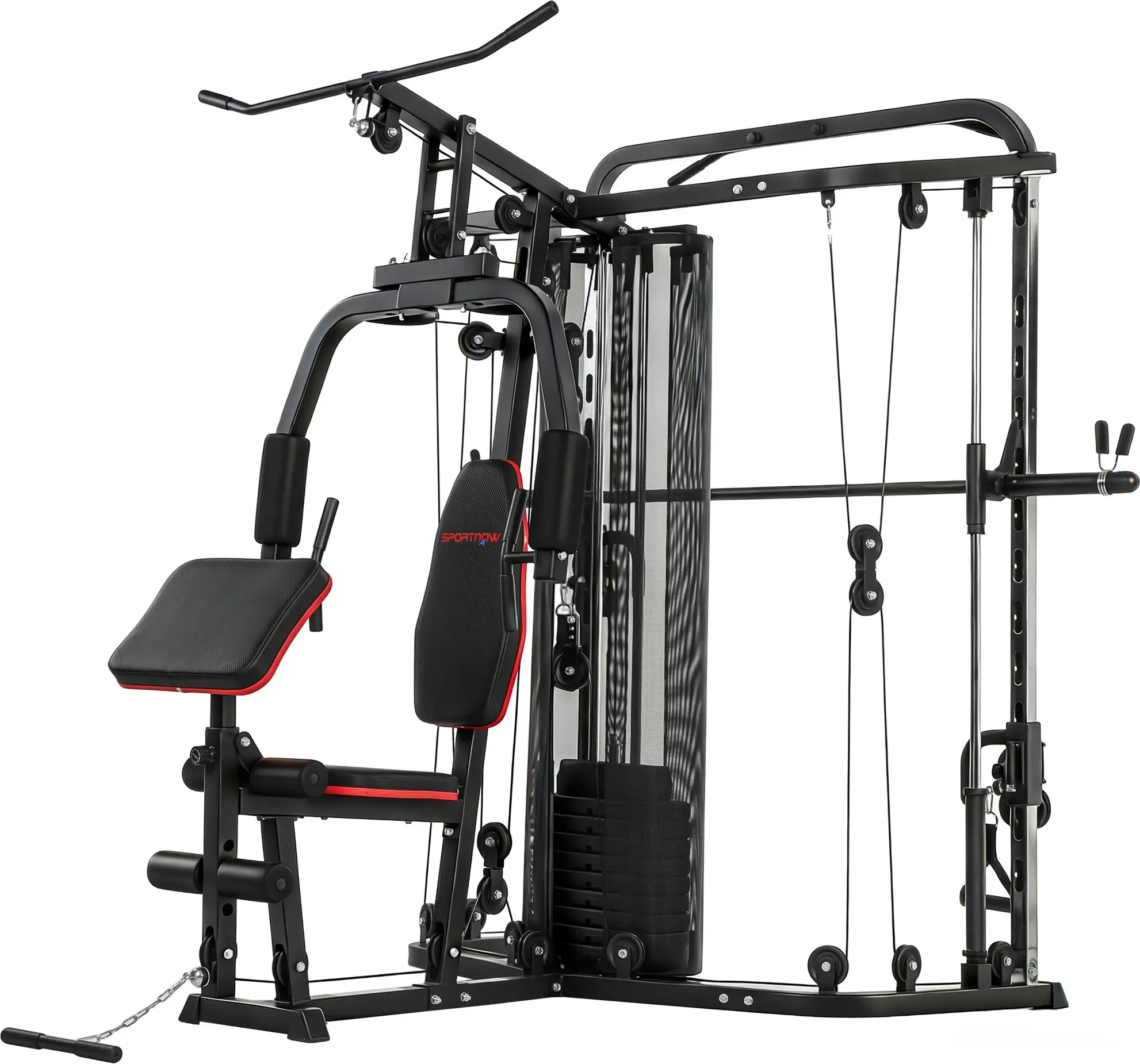 SPORTNOW Kraftstation Fitnessstation mit 65kg Gewichten, Latzug, Butterflystange, verstellbar Preacher Bank, Beintrainer, Multifunktion Smith Machine Multistation bis 120kg Fitnessgerät für Zuhause   Aosom