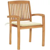 vidaXL Gartenstühle 2 Stk. mit Cremeweißen Kissen Massivholz Teak