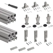 Emuca Satz von 2 Zero Rahmen mit Beschlägen und Profilen für Boden- und Wandmontage mit Nivellierer, Aluminium und Zamak, Steingrau