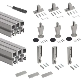 Emuca Satz von 2 Zero Rahmen mit Beschlägen und Profilen für Boden- und Wandmontage mit Nivellierer, Aluminium und Zamak, Steingrau