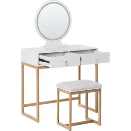 Beliani Schminktisch mit Spiegel und Hocker Auxon Led Weiß
