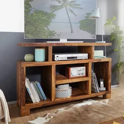 Massivholz Sideboard 115cm Sheesham Natur Kommode mit viel Ablage Fernsehkommode TV Schrank für Fernseher