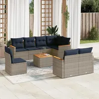 vidaXL Gartensofa-Set 9-tlg. grau Polyrattan