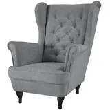 beautysofa Chesterfield-Sessel, Grau, 1-Sitzer, 82x102x92 cm, Wohnzimmer, Sessel, Ohrensessel
