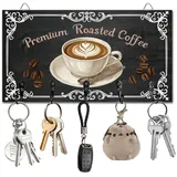 DELORIGIN Kaffee Schlüsselhalter An Der Wand Montiertes Schlüsselbrett Aus Holz Mit 5 Haken Schlüsselaufbewahrung Organizer Für Wanddekoration Tür Eingangsbereich Küche Neues Zuhause Geschenk