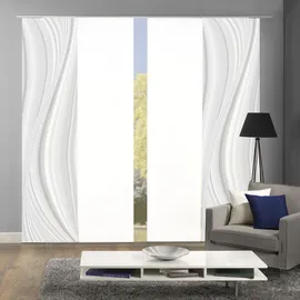 HOME WOHNIDEEN Schiebegardine LAURINA Digitaldruck Dekostoff Seidenoptik 245x60, Farbe:grau, Größe:245 x 60 cm, Anzahl:4er Set (2X Bedruckt, 2X Uni)