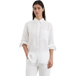 Langarmbluse MARC O'POLO "aus leichter Qualität", Damen, Gr. 38, weiß, Obermaterial: 100% Leinen, unifarben, elegant, regular fit normal, Langarm Manschette, Blusen