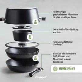 Qulinart Stapelbares Topfset aus Hochwertigem Aluminiumguss - 5 Teilig mit Abnehmbarem Griff