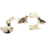 PawHut Katzen 4-teilig Katzen Kletterwand Set mit Kaztentreppe, Hängematte, Sprungplatt, Wandkratzbaum, Wand