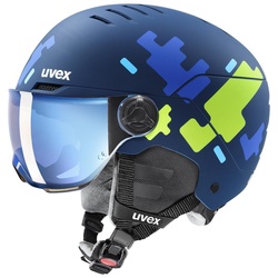 UVEX Ski-/Snowboardhelm ROCKET JR VISOR - Ki., blue puzzle matt (51-55 cm)