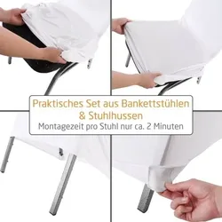 Raburg Stapelstuhl 6er-Set David in Schwarz mit 6 Hussen in Weiß, Belastbar bis 150 kg, stapelbar, ideal für Festlichkeiten