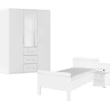 Rauch Schlafzimmer-Set RAUCH "Komplettschlafzimmer Schlafzimmer EVELYN", weiß (alpinweiß), Bett 100x200cm + ohne Matratze, B/H: 100cm x 200cm, Bett 100x200cm, Holzwerkstoff, Schlafzimmermöbel-Sets, Schrank und Bett in 2 Breiten, Nachttisch mit Paneel MADE IN