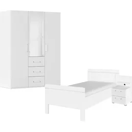 Rauch Schlafzimmer-Set RAUCH "Komplettschlafzimmer Schlafzimmer EVELYN", weiß (alpinweiß), Bett 100x200cm + ohne Matratze, B/H: 100cm x 200cm, Bett 100x200cm, Holzwerkstoff, Schlafzimmermöbel-Sets, Schrank und Bett in 2 Breiten, Nachttisch mit Paneel MADE IN