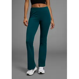 fayn sports FAYN SPORTS, Damen, Gr. 24, K + L Gr, blau (schwarz petrol), Jersey, Obermaterial: 90% Baumwolle, 10% Elasthan, unifarben mit Farbeinsatz, bootcut fit lang, Hosen Leggings, Logo als Reflektorprint