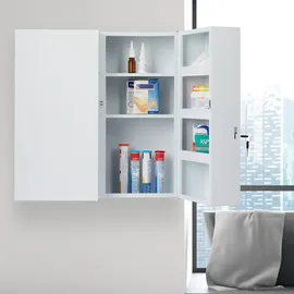 Relaxdays Medizinschrank XXL, 2-türiger Medikamentenschrank, Stahl, 11 Fächer, abschließbar, 53 x 52,5 x 19,5 cm, weiß