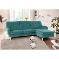 Ecksofa EXXPO - SOFA FASHION "Scandi, bequem, aufwendige Rückenpolsterung für mehr Sitzkomfort" Sofas Gr. B/H/T: 246cm x 92cm x 92cm, Struktur, Recamiere rechts, Ohne Bettfunktion, blau (türkis) Sofas L-Form, aktuelle Farben in hochwertigen Bezugsqualitäten