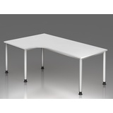 Hammerbacher höhenverstellbarer Schreibtisch weiß L-Form, 5-Fuß-Gestell silber 200,0 x 80,0/120,0 cm