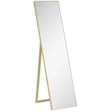 Homcom Standspiegel, Ganzkörperspiegel mit Holzmaserung, Ankleidespiegel, Schminkspiegel für Schlafzimmer, Wohnzimmer und Eingangsbereich, Silber+Hellbraun, 40 x 150 cm Spiegel, Standspiegel