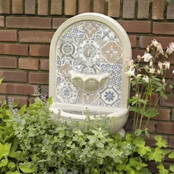 MARELIDA Brunnen rund Wandbrunnen Standbrunnen Mosaik  natur Zierbrunnen 54cm