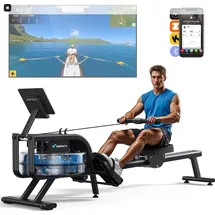 Merach Wasser-Rudergerät leise – 15 L Wassertank, Stahlrahmen, LCD & Bluetooth, Kinomap-kompatibel, klappbar, bis 136 kg,