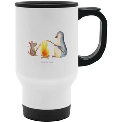 Mr. & Mrs. Panda Thermobecher Pinguin Lagerfeuer – Weiß – Geschenk, grillen, Spülmaschinenfest, Tas, Edelstahl weiß