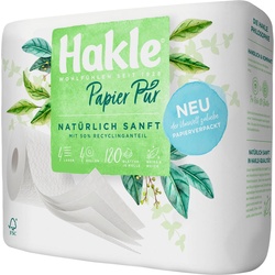 Hakle, Toilettenpapier, Toilettenpapier Papier Pur (4 x 180 Blatt) in Papier verpackt ohne Plastik, weiches WC Papier