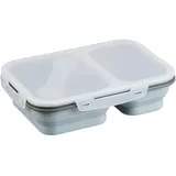 Relaxdays Lunchbox, 2 Fächer, faltbar, mikrowellengeeignet, luftdicht, Silikon, Brotdose mit Besteck, Essensbox, grau