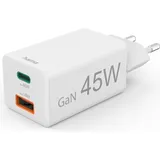 Hama GaN Schnellladegerät, 45W, USB-C/USB-A, weiß (00201993)