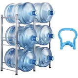 Vevor Dreifach-Wasserkrughalter, 5 Gallonen Wasserflaschenhalter, zweireihiges Wasserflaschenregal aus Eisen für 6 Flaschen, Wasserkrugregal für Küche, Büro, Wohnzimmer, Wasserflaschenhalter, Silber