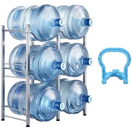 Vevor Dreifach-Wasserkrughalter, 5 Gallonen Wasserflaschenhalter, zweireihiges Wasserflaschenregal aus Eisen für 6 Flaschen, Wasserkrugregal für Küche, Büro, Wohnzimmer, Wasserflaschenhalter, Silber