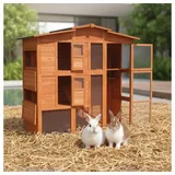 Mucola Kleintierkäfig Hühnerstall Hasenstall Kaninchenstall Freilauf Holz Hasenkäfig Haus, Länge ca.171 cm, Breite: 80 cm, Höhe ca. 166 cm, (Maße inkl. Dach) braun