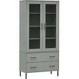 vidaXL Bücherschrank mit Metallbeinen Vitrine Vitrinenschrank Holzschrank Beistellschrank Hochschrank Schrank Wohnzimmer Grau 85x35x172,5cm Massivholz