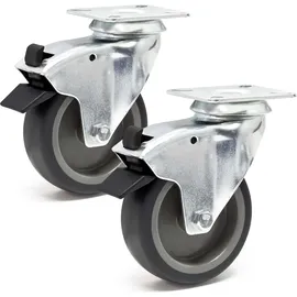 Wiltec - Lenkrollen Set 2x Transportrolle Ø75mm Bis 75kg Pro Rad Mit Kunststoffrad, Bremse Und Anbauplatte, Leiser Lauf, Transportrollen Möbelrollen Laufrollen