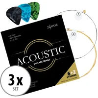 Shaman Gitarrensaiten für Westerngitarre - 3 Satz Premium Stahl Saiten für akustische Gitarre - 6+2 Saiten-Set inklusive 3 Plektren, G-Saite und extra hohe E-Saite