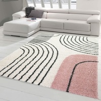 Teppich-Traum Wohnzimmer Designerteppich mit runden Formen | pflegeleicht | in Creme-rosa, Größe 120x170 cm