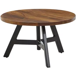 Kadima Design Massivholz Couchtisch, Sheesham Holz, Metallgestell. 60x60x35 cm