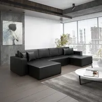 Fun Möbel Wohnlandschaft Schlafsofa Sofa CONOR PREMIUM Kunstleder Schwarz