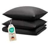 Blumtal Bettwäsche 155x220cm + 2X 80x80cm Kopfkissenbezug - Oeko-TEX zert. Mikrofaser Bettwäsche Set - Mikrofaser Bettbezug bis 95 °C - Deckenbezug + Kissenbezug 3-teilig - Bettbezug Anthrazit