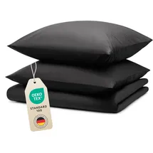 Blumtal Bettwäsche 155x220cm + 2X 80x80cm Kopfkissenbezug - Oeko-TEX zert. Mikrofaser Bettwäsche Set - Mikrofaser Bettbezug bis 95 °C - Deckenbezug + Kissenbezug 3-teilig - Bettbezug Anthrazit