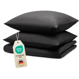 Blumtal Bettwäsche 155x220cm + 2X 80x80cm Kopfkissenbezug - Oeko-TEX zert. Mikrofaser Bettwäsche Set - Mikrofaser Bettbezug bis 95 °C - Deckenbezug + Kissenbezug 3-teilig - Bettbezug Anthrazit