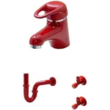 Wagner Armaturenwelt Einhandmischer rot inkl. Siphon und 2 Eckventile (AS 7)