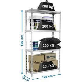 simonclick Megaplus 4/300 1500 Metallregal, 1500x1200x300 mm, - Galvanized - One Size