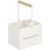 Navaris Housekeeping Box - 3 Fächer herausnehmbar - Putzmittel Organizer mit Griff zur Aufbewahrung von Putzutensilien - Vintage Putz Korb - weiß