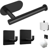 Toilettenpapierhalter ohne Bohren Klopapierhalter Set, Toalleros de Baño Sin Taladro - Eleganter Toilettenpapierhalter und Handtuchhalter - Schwarzer, Rostfreier Stahl - Einfache Installation ohne