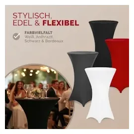 DETEX DETEX® Stehtisch Husse 2er Set Schwarz 60-65cm Verstärkter Fußbereich 30°C Waschbar Stehtischhussen Stretch Überzug