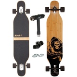 Mach1 Longboard aus Bambus mit Keramik Kugellager - Camber Drop Through Cruiser Board (Spar-Set inkl. T-Tool und extra Bushings, Longboard + T-Tool + 4er Set 85A Bushings), Twin Tip schwarz