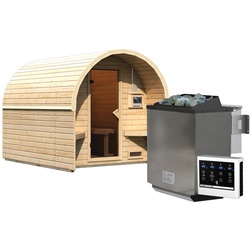 Karibu Fasshaus "lfe" SET naturbelassen mit Ofen 9 kW Bio ext. Strg., Kabel, Dachfolie