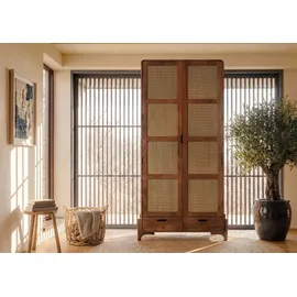 MASSIVMOEBEL24.DE Schrank Mango/seegras 100x40x200 hellbraun lackiert MIZUMI 110